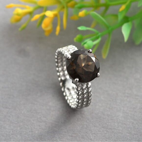 Brazilian 3.50 ctw smoky quartz solitaire ring in stainless steel size 6 - Picture 3 of 9